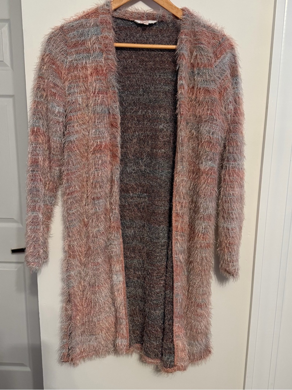 Candie's Blush Pink and Gray Fuzzy Open-Front Cardigan